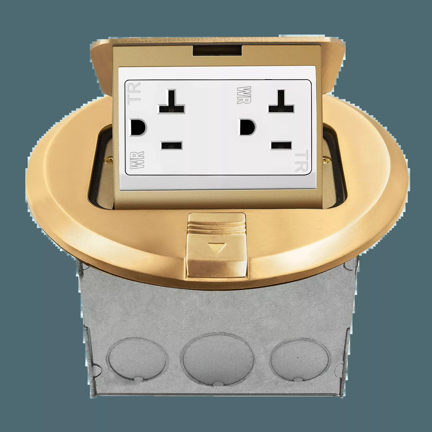 1 Gang Round Pop-Up Floor Box Kit with 20A Decorator Duplex Tamper and Weather Resistant Duplex Receptacle