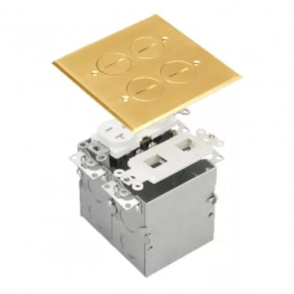 2 Gang Floor Box Kit with 20A Duplex Tamper and Weather Resistant Duplex Receptacle and Datacom