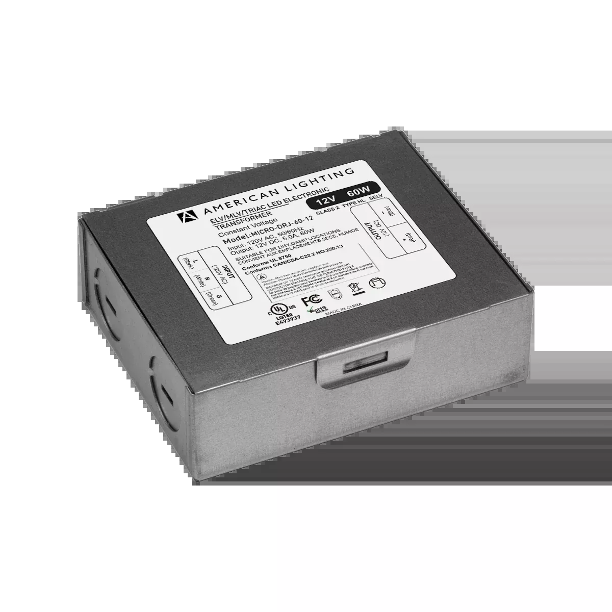 60 Watt Micro-DRJ Dimmable 12VDC Power Supply With Junction Box