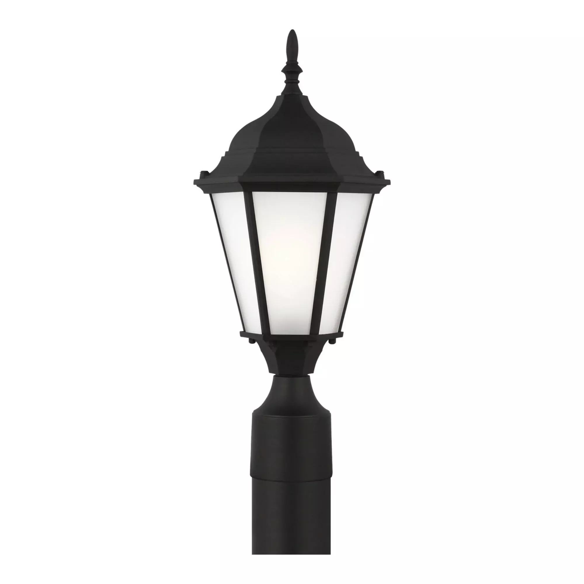 Generation Lighting Bakersville 17.88in Outdoor Post Light, Black with Satin Etched Glass