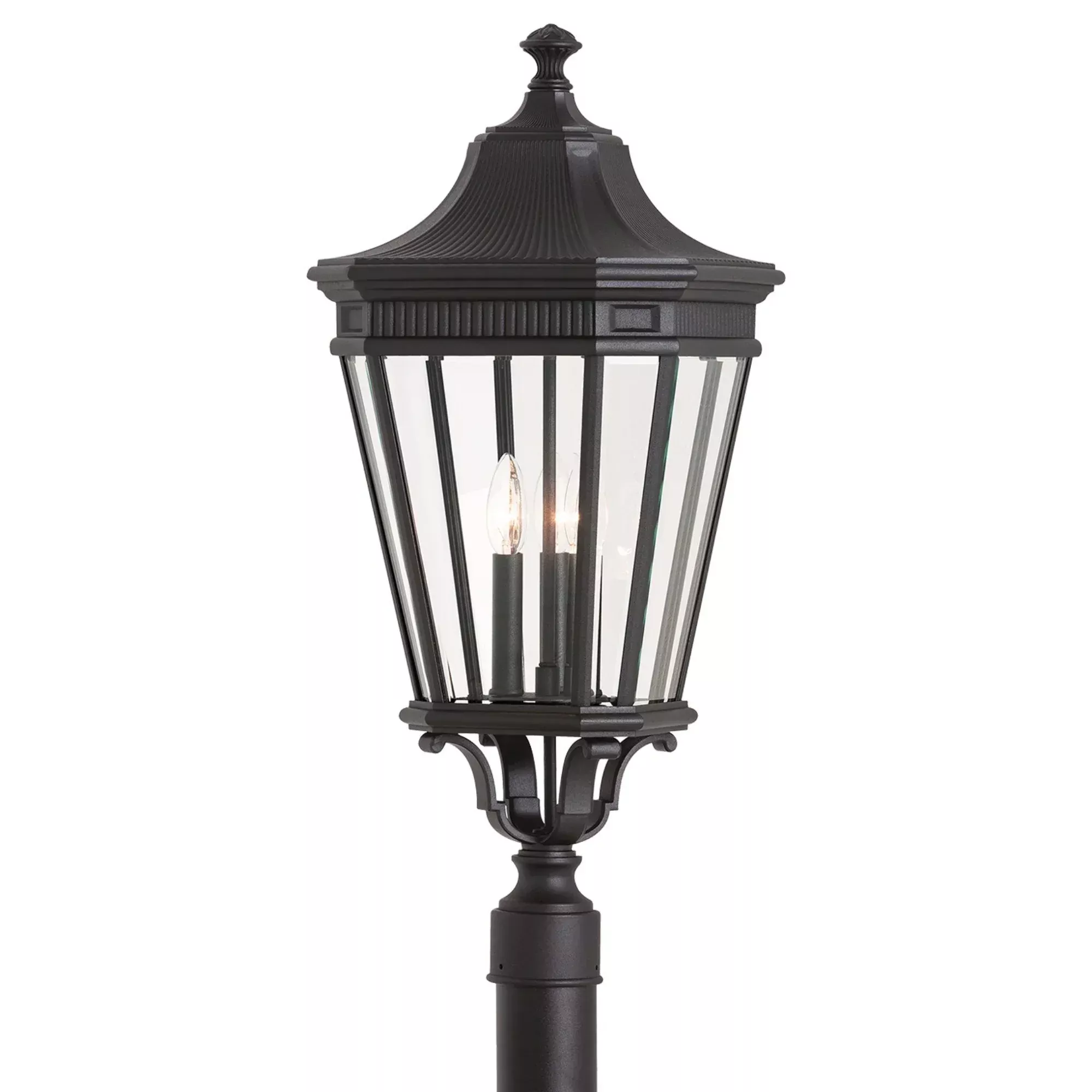 Generation Lighting Cotswold Lane 27.5" 3-Light Outdoor Post Light, Black with Clear Beveled Glass Panels