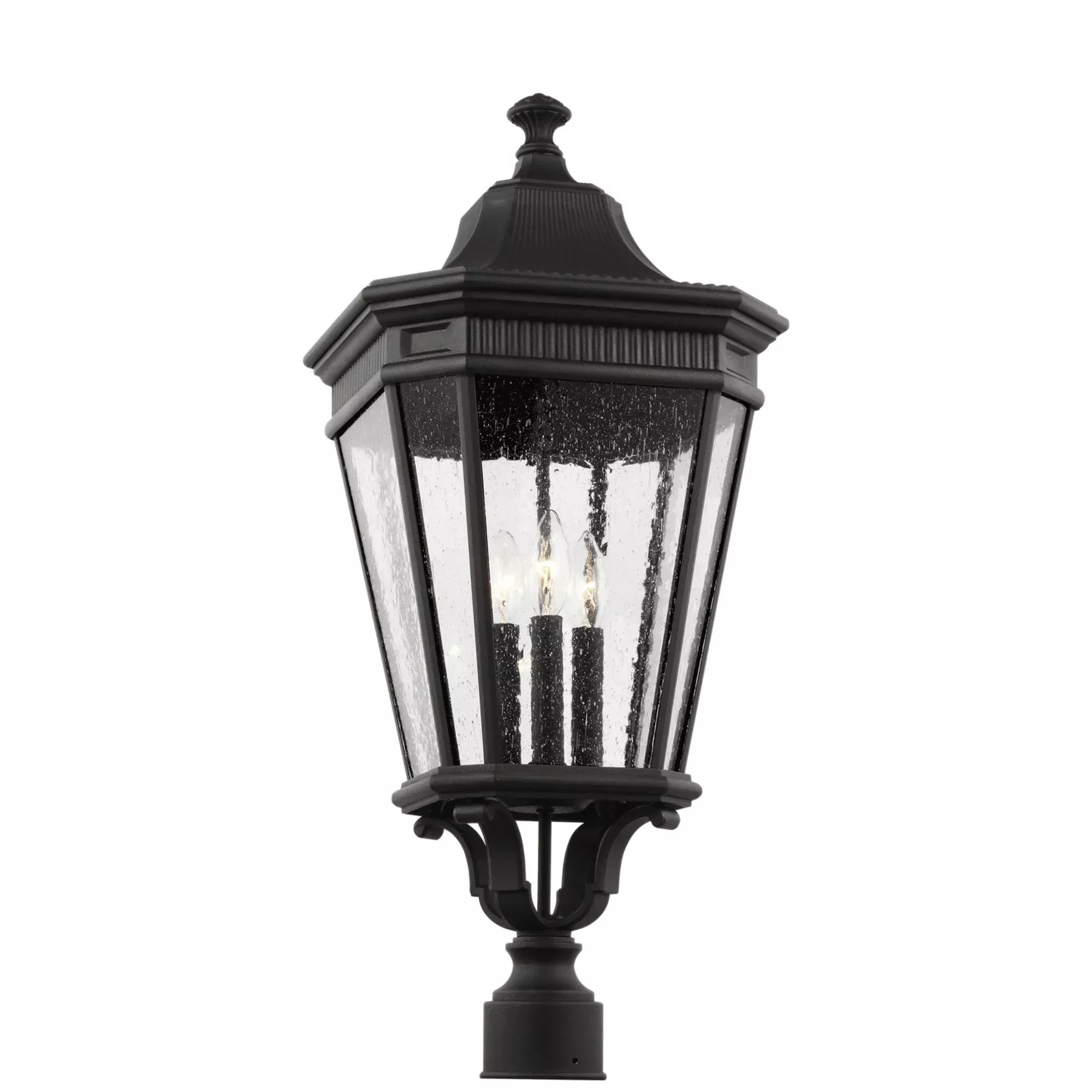 Generation Lighting Cotswold Lane 27.5in 3-Light Outdoor Post Light, Black with Clear Seeded Glass