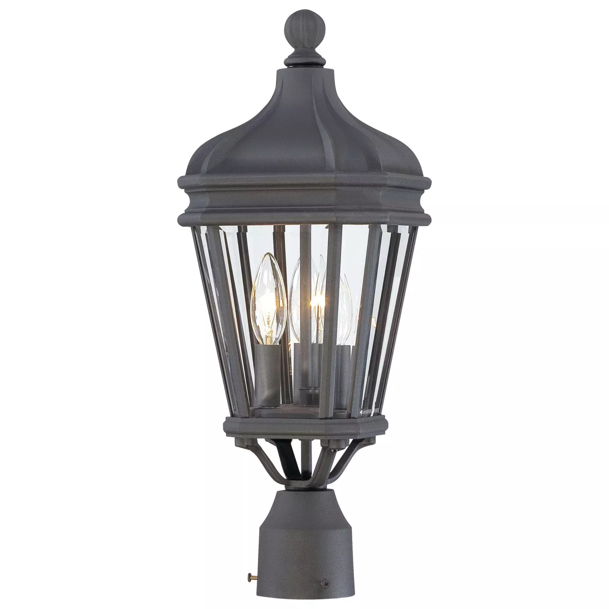 The Great Outdoors Harrison 20 in. 3-Light Outdoor Post Light, Sand Coal with Clear Beveled Glass