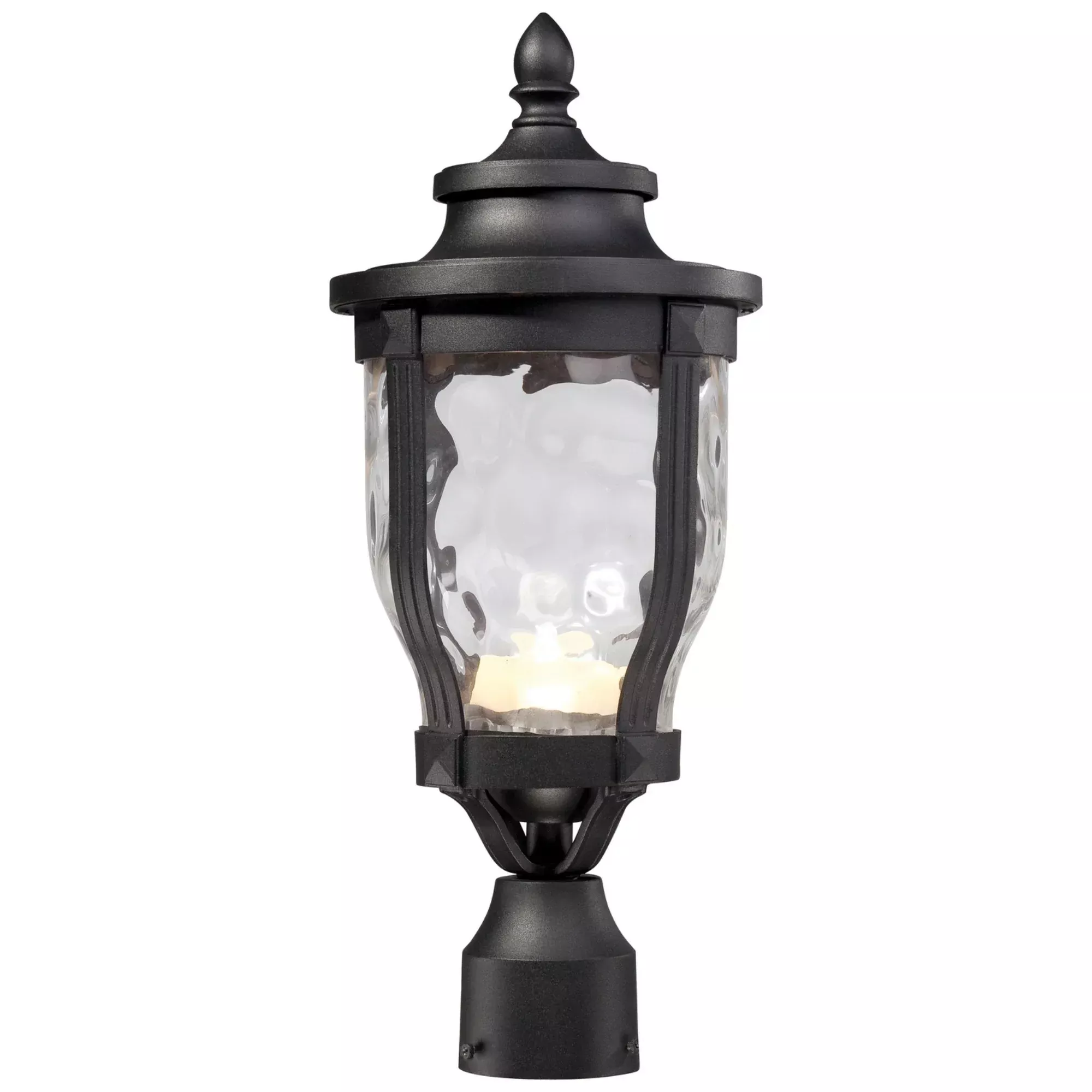 The Great Outdoors Merrimack 19.25 in. Outdoor Post Light, Black with Clear Hammered Glass
