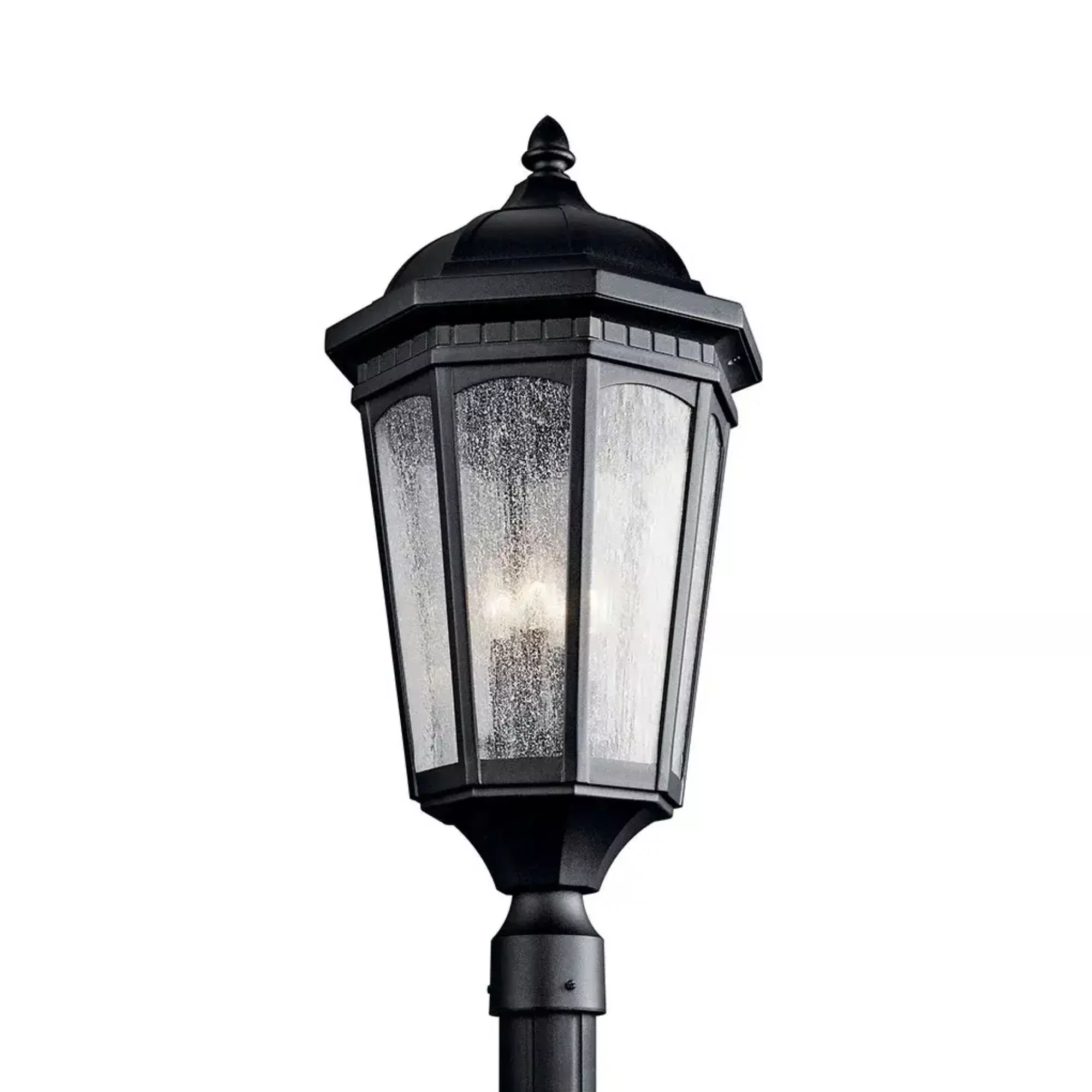 Kichler Courtyard 27 in. 3-Light Outdoor Post Light, Textured Black with Clear Seeded Glass