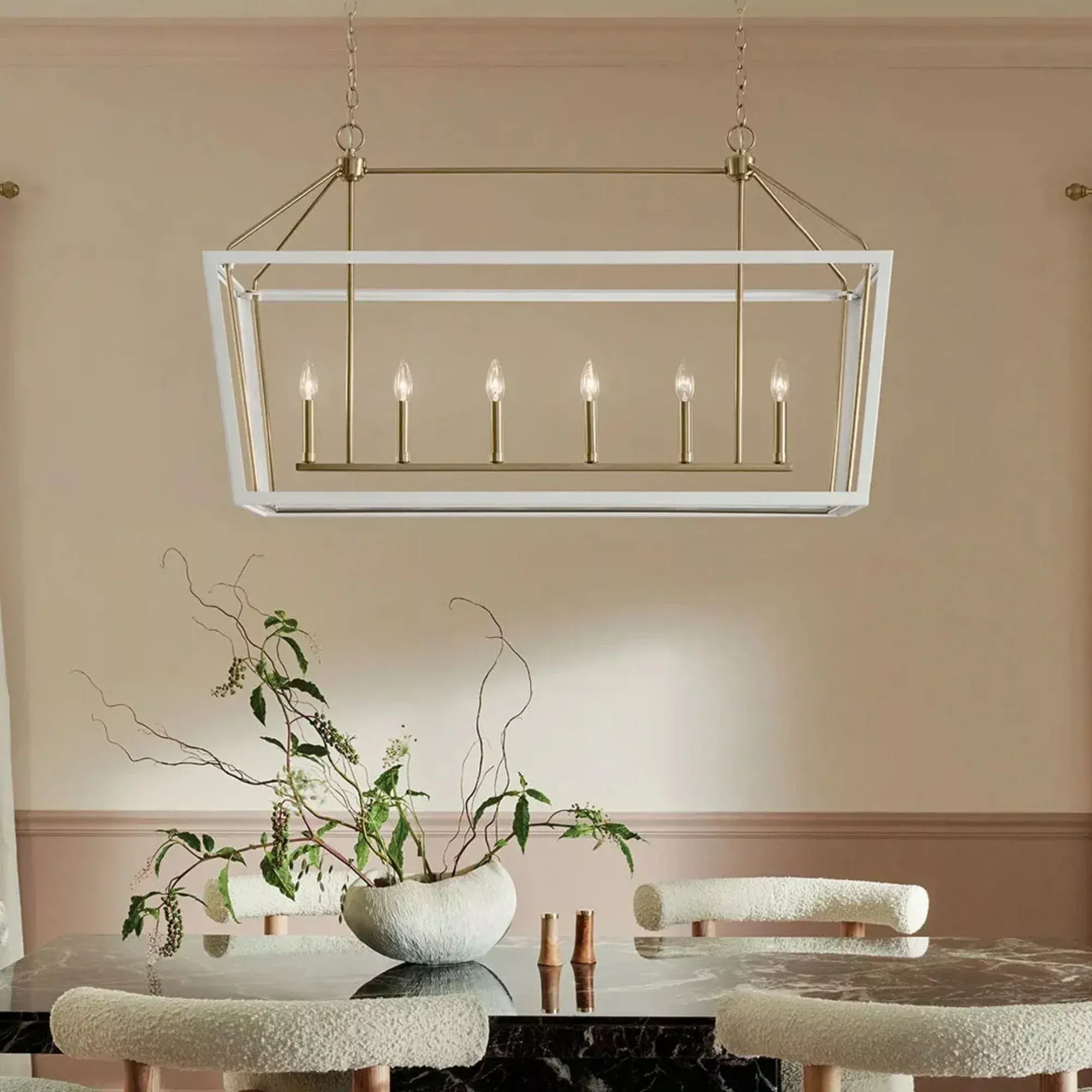 Kichler Delvin 44.25 in. 6-Light Chandelier, Champagne Bronze & White