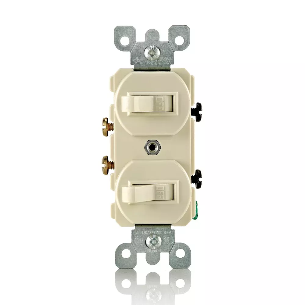 Leviton 15 Amp 120/277V Duplex Style Single-Pole/Single-Pole AC Combination Switch Commercial Grade Grounding Side Wired Ivory (5224-2I)