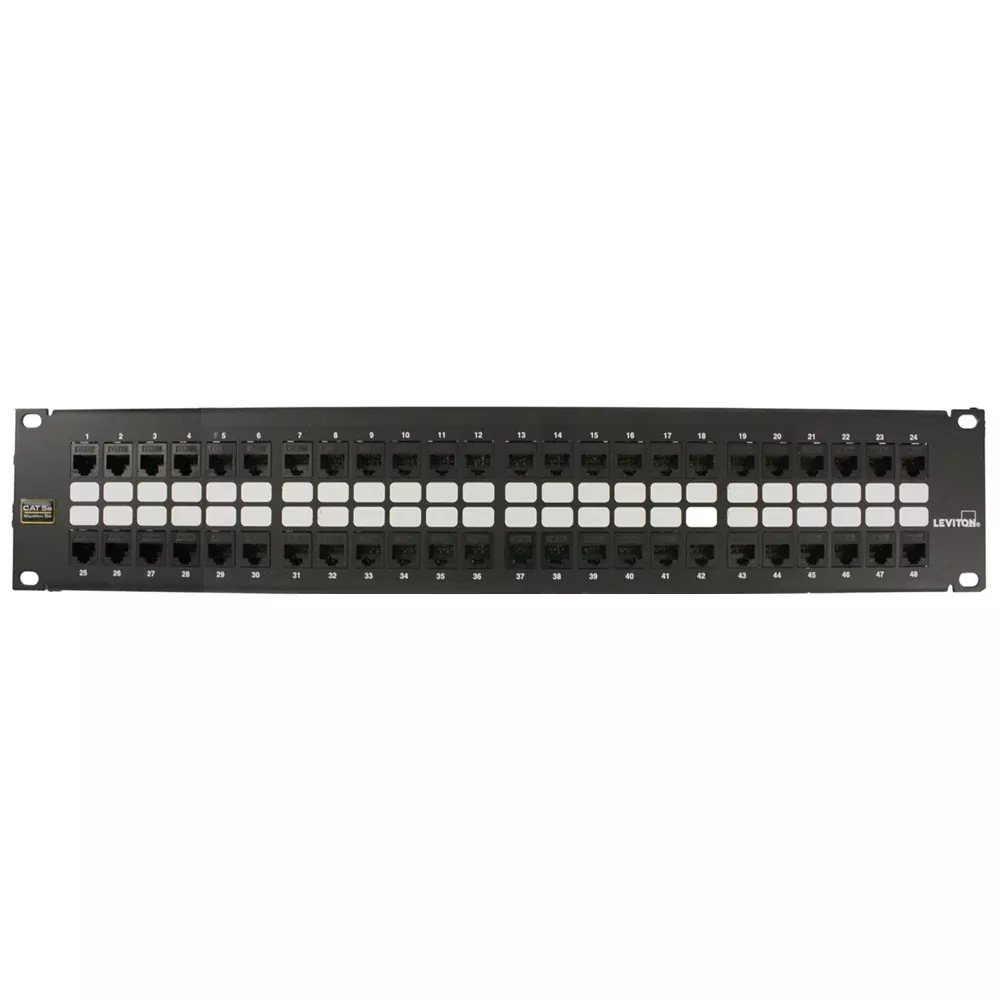 Leviton CAT5e QuickPort Patch Panel 48-Port 2RU Cable Management Bar Included (5G270-U48)