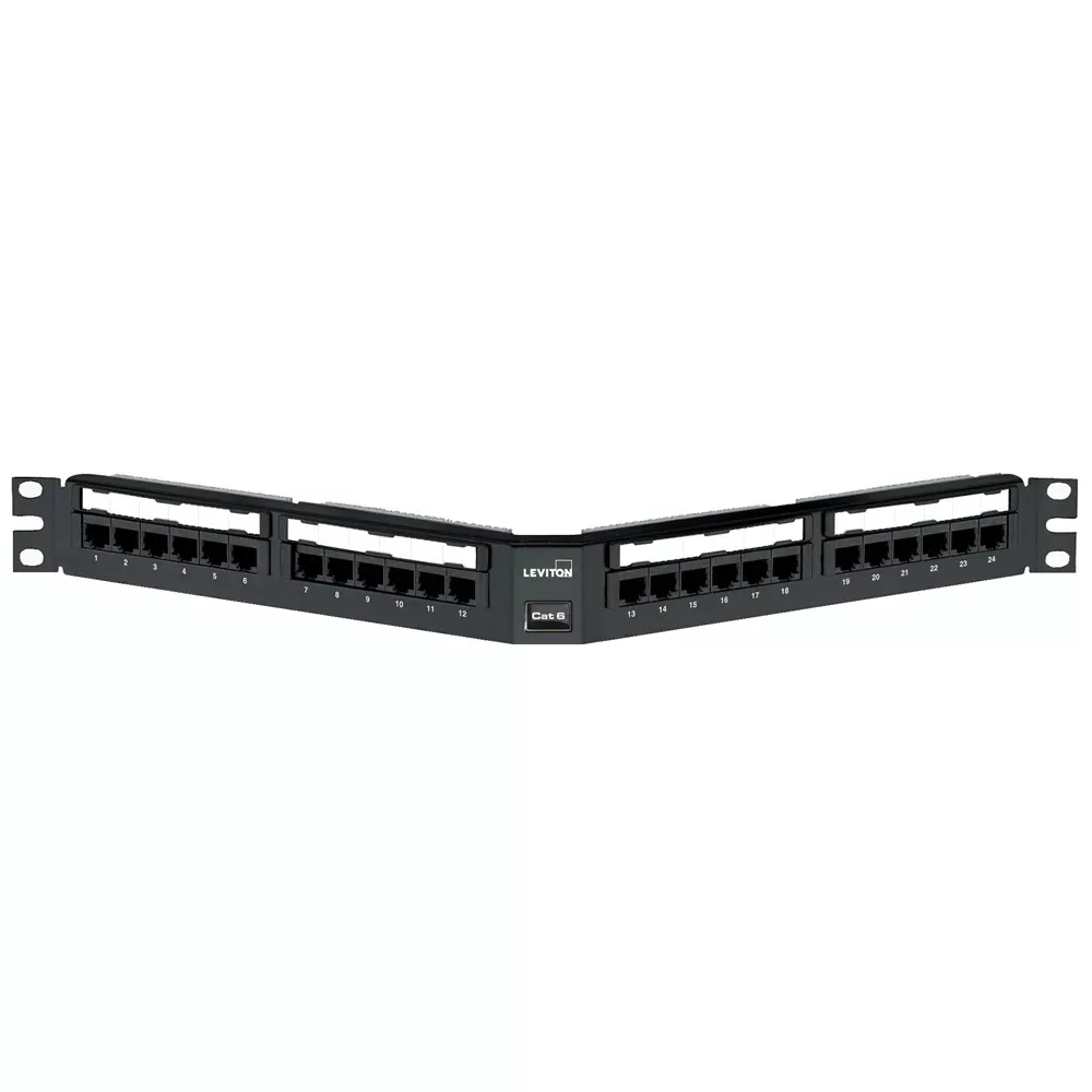 Leviton CAT6 Angled 110-Style Patch Panel 24 Port 1RU (69587-U24)