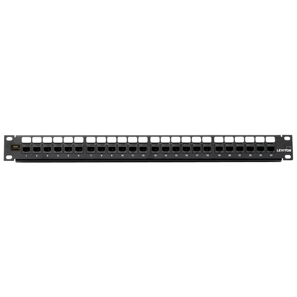 Leviton CAT6a Flat QuickPort Patch Panel 24-Port 1RU (6910G-U24)