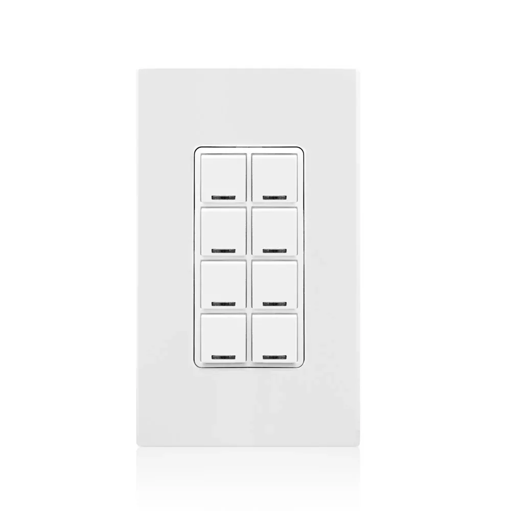 Leviton Lumina RF Decora 8-button Multi-Function BLE Keypad With Room Controller And LED Feedback Functionality 120-277VAC 50/60Hz (DLDNK-8W)