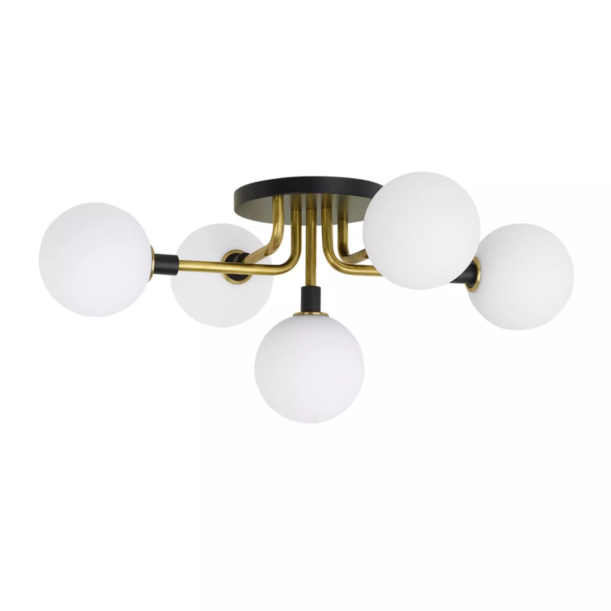 Visual Comfort Modern Viaggio 18in. 5-Light Flush Mount, Opal/Brass