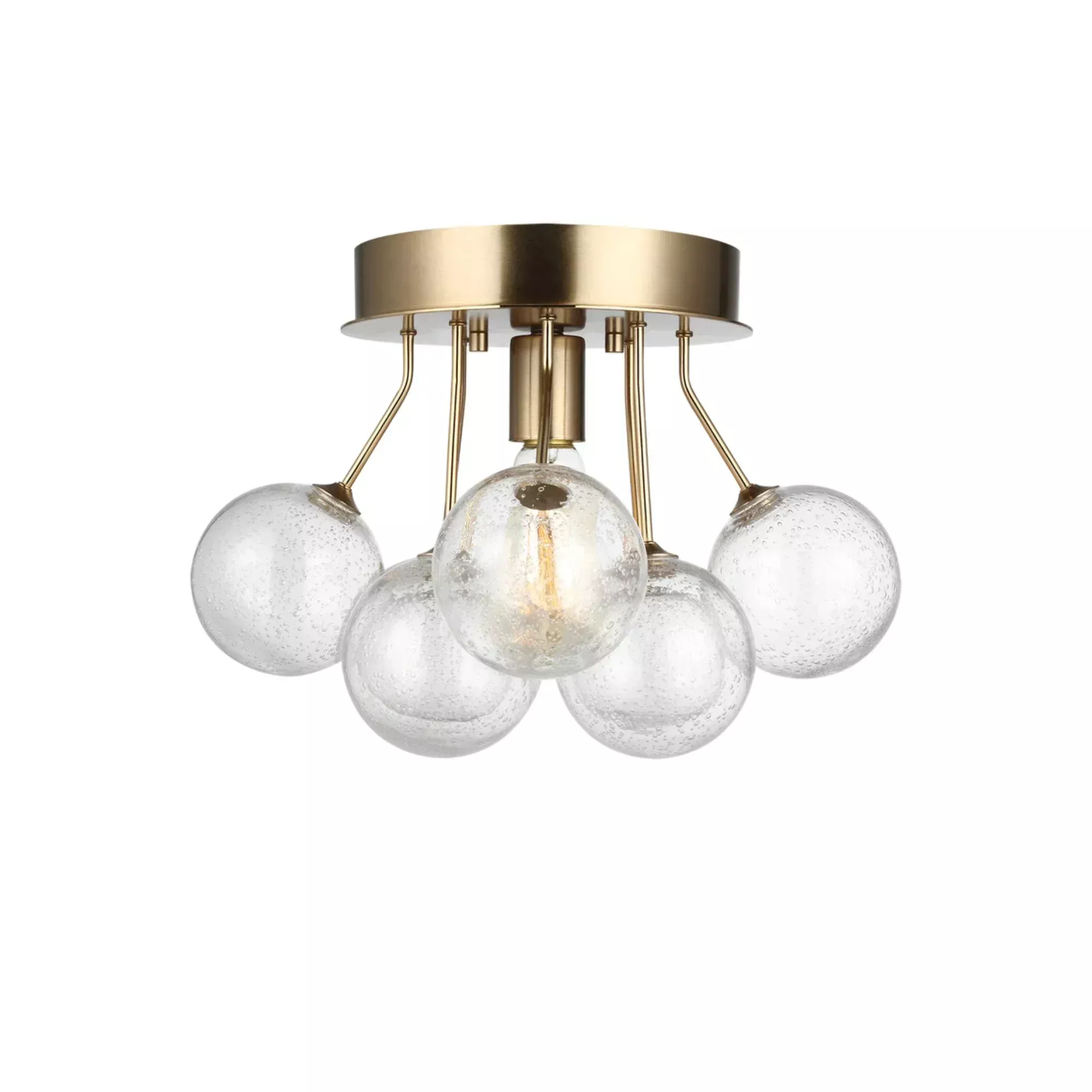 Visual Comfort Studio Bronzeville 15 in. Flush Mount Light, Satin Brass with Clear Seeded Glass
