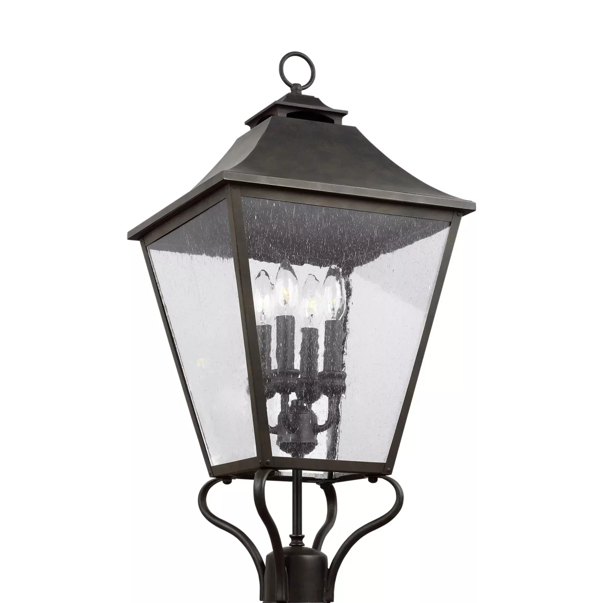 Visual Comfort Studio Galena 29" 4-Light Outdoor Post Light, Sable with Clear Seeded Glass