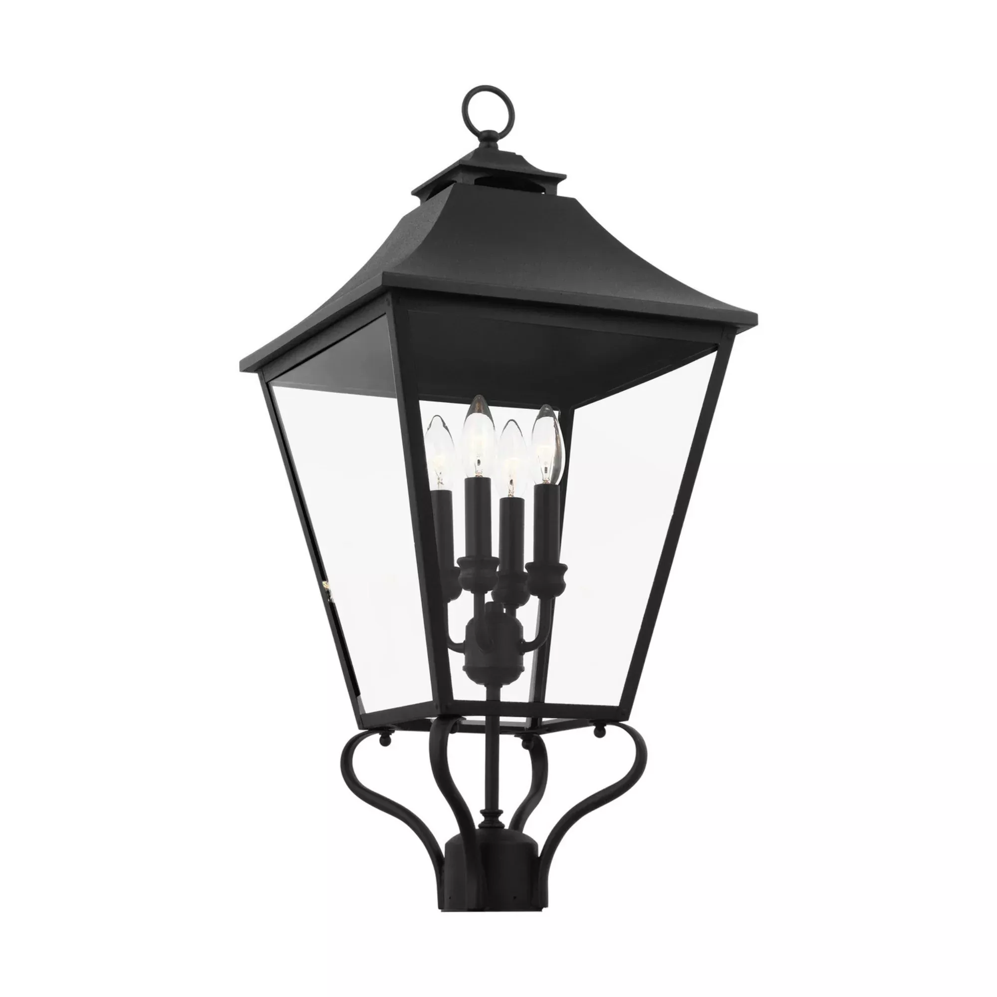 Visual Comfort Studio Galena 29 in. 4-Light Outdoor Post Light, Textured Black with Clear Glass Plates