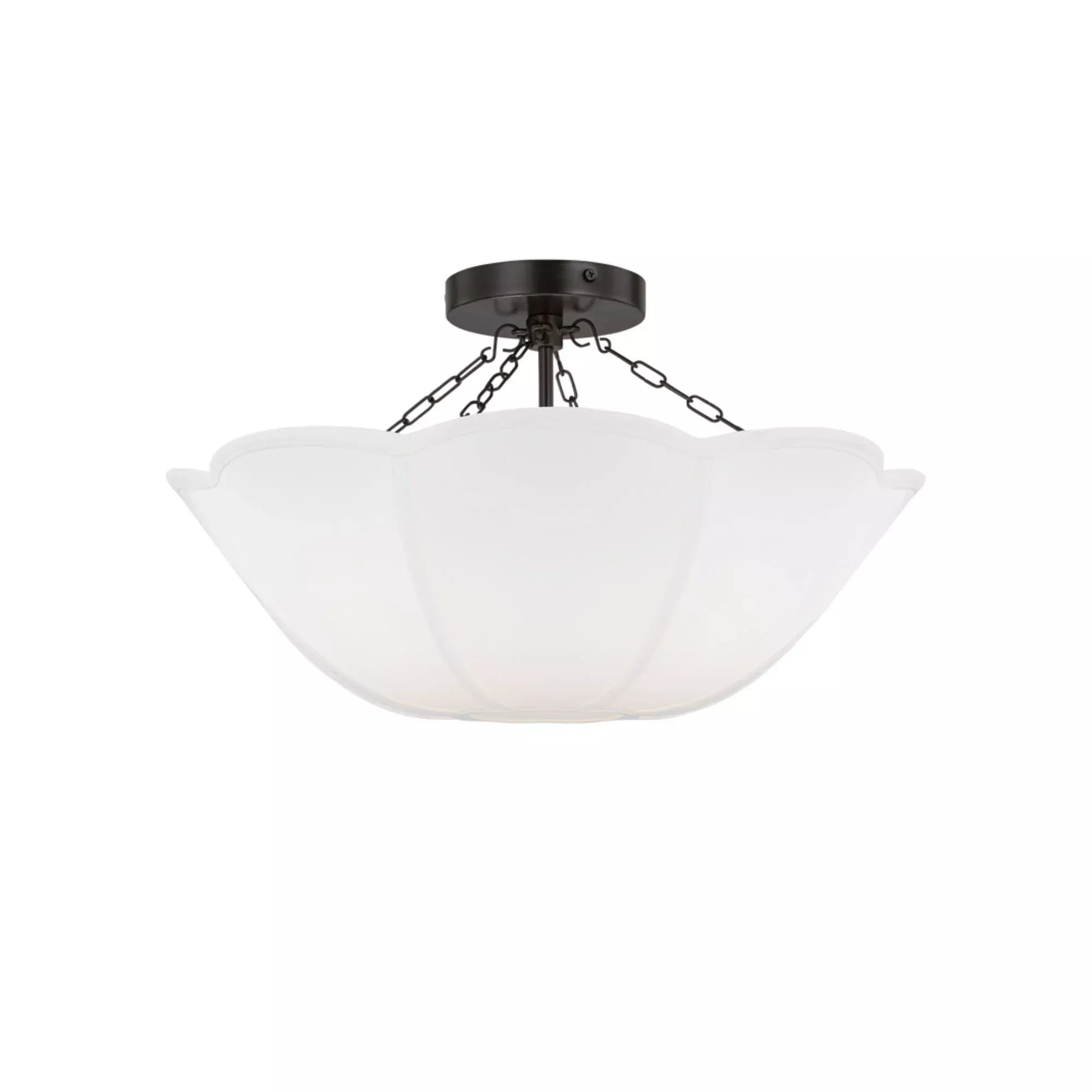 Visual Comfort Studio Stassi 18.5 in. 2-Light Semi-Flush Mount, Aged Iron with White Linen Shade
