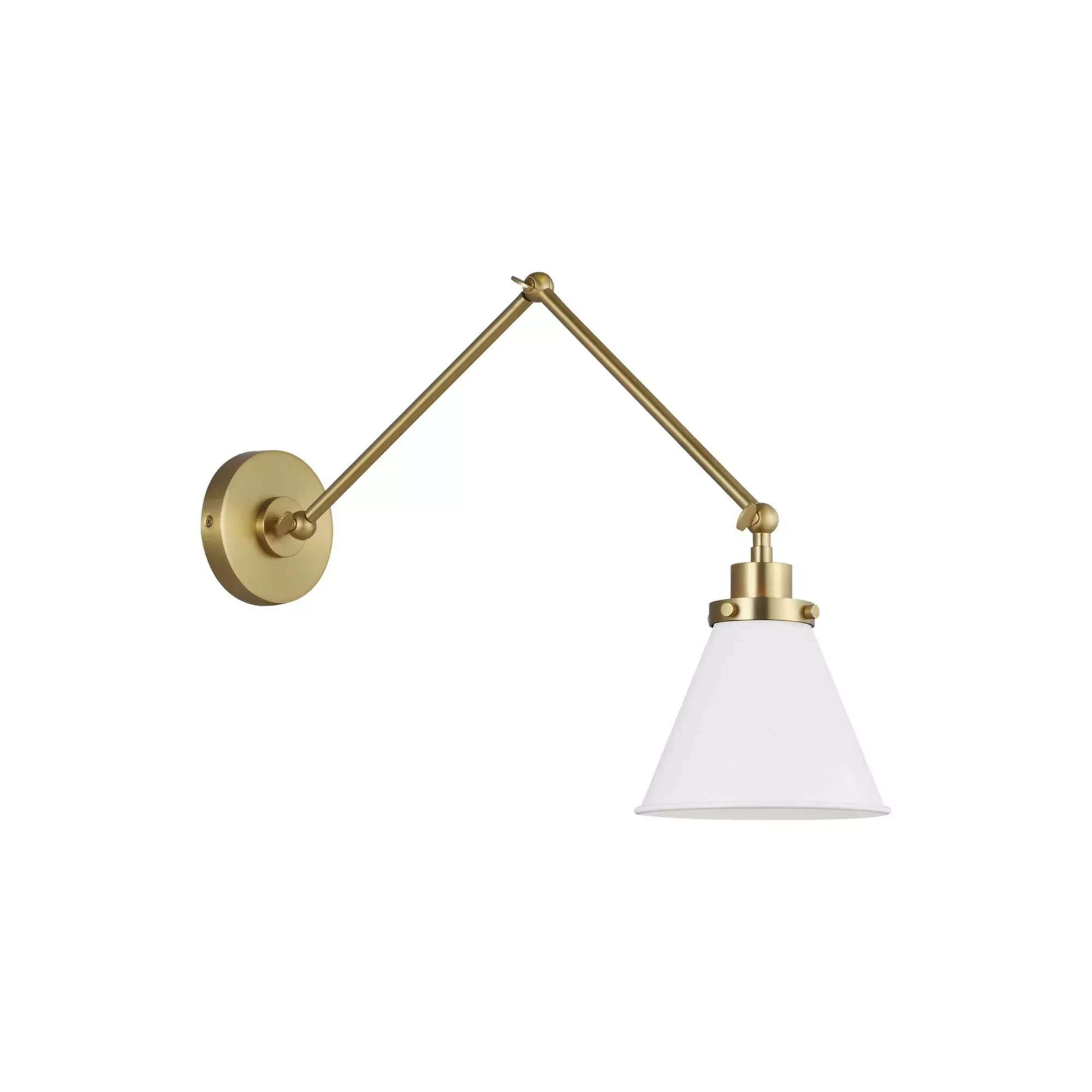 Visual Comfort Studio Wellfleet Double Arm Cone Task Sconce, Matte White & Burnished Brass Finish