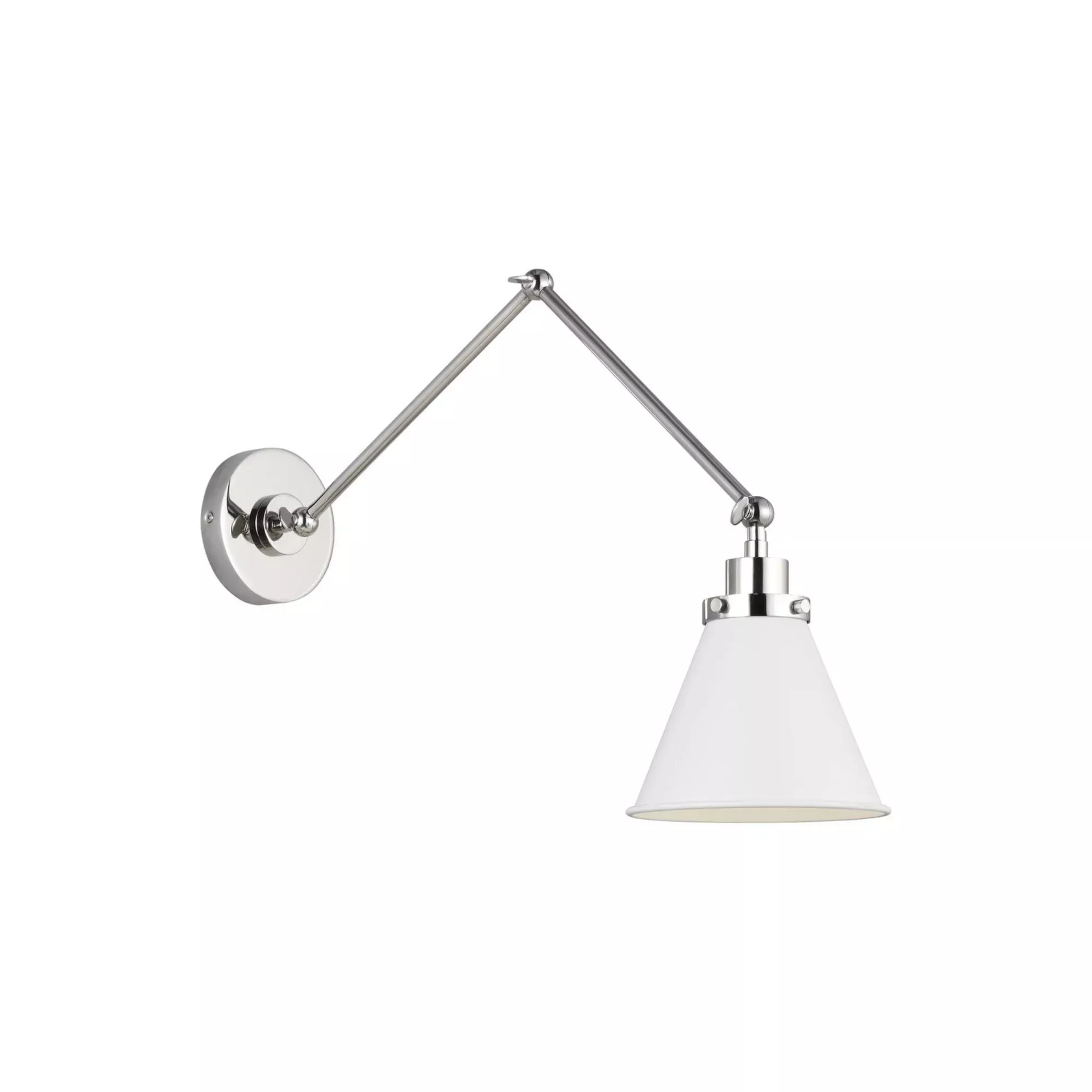 Visual Comfort Studio Wellfleet Double Arm Cone Task Sconce, Matte White & Polished Nickel Finish