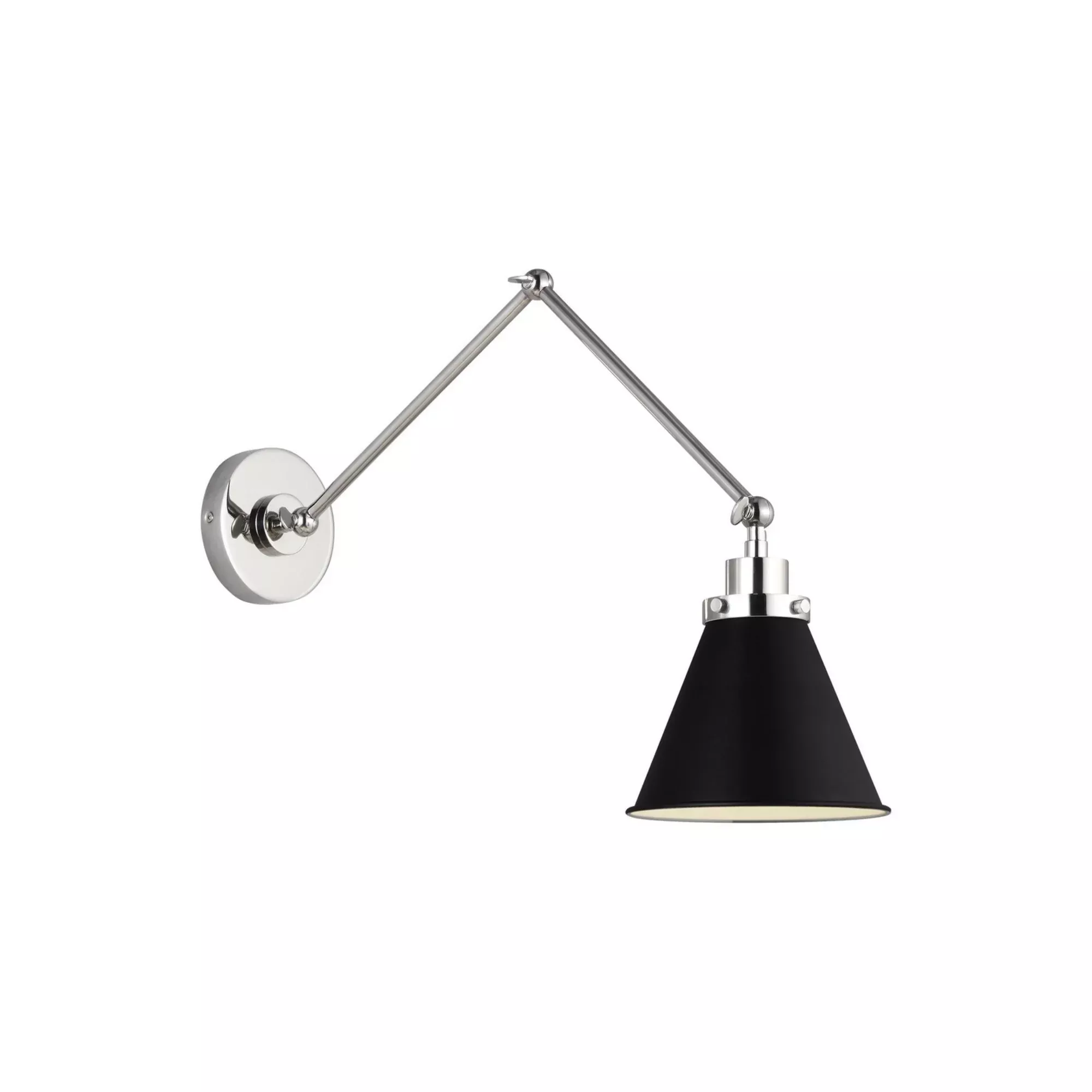 Visual Comfort Studio Wellfleet Double Arm Cone Task Sconce, Midnight Black & Polished Nickel Finish