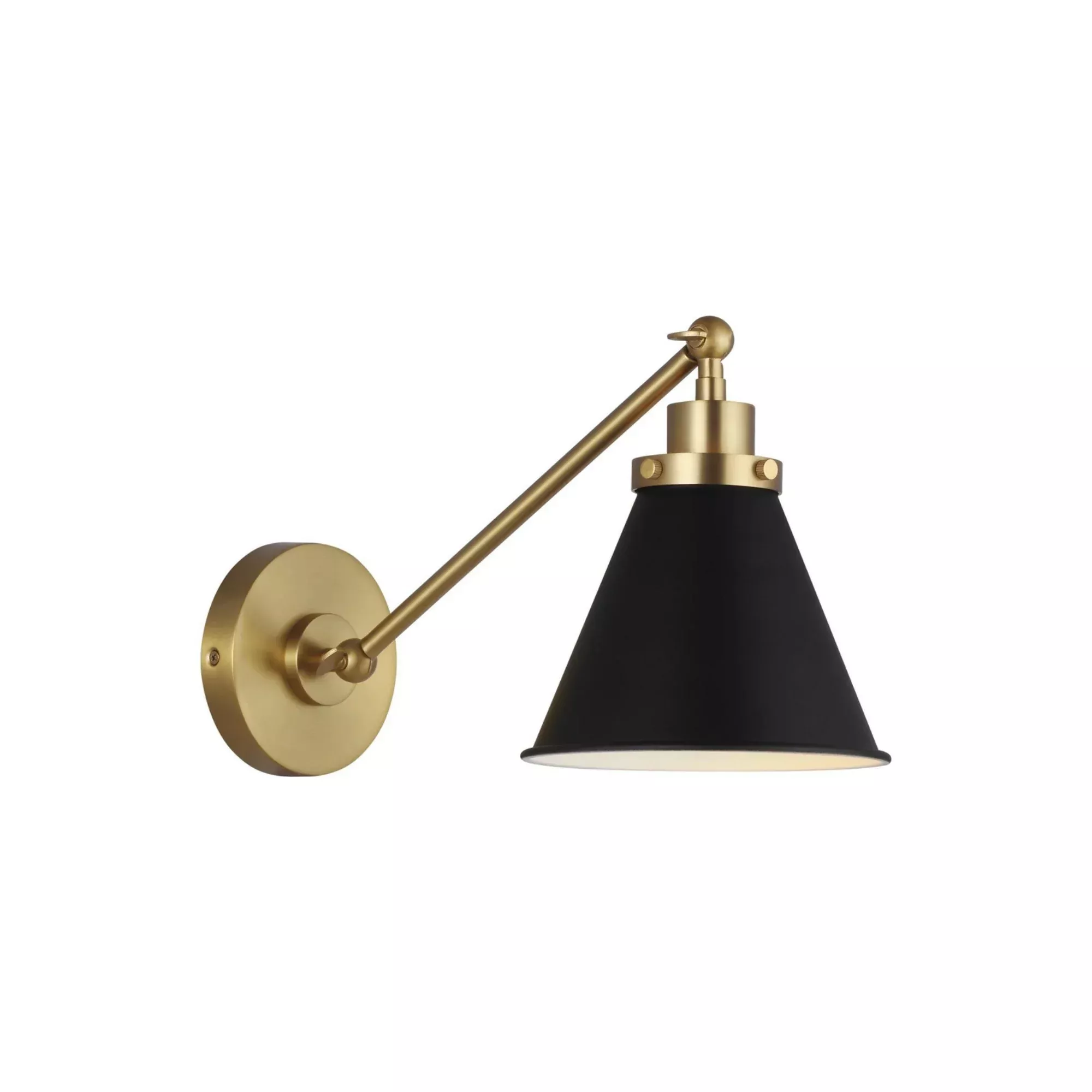 Visual Comfort Studio Wellfleet Single Arm Cone Task Sconce, Midnight Black & Burnished Brass Finish