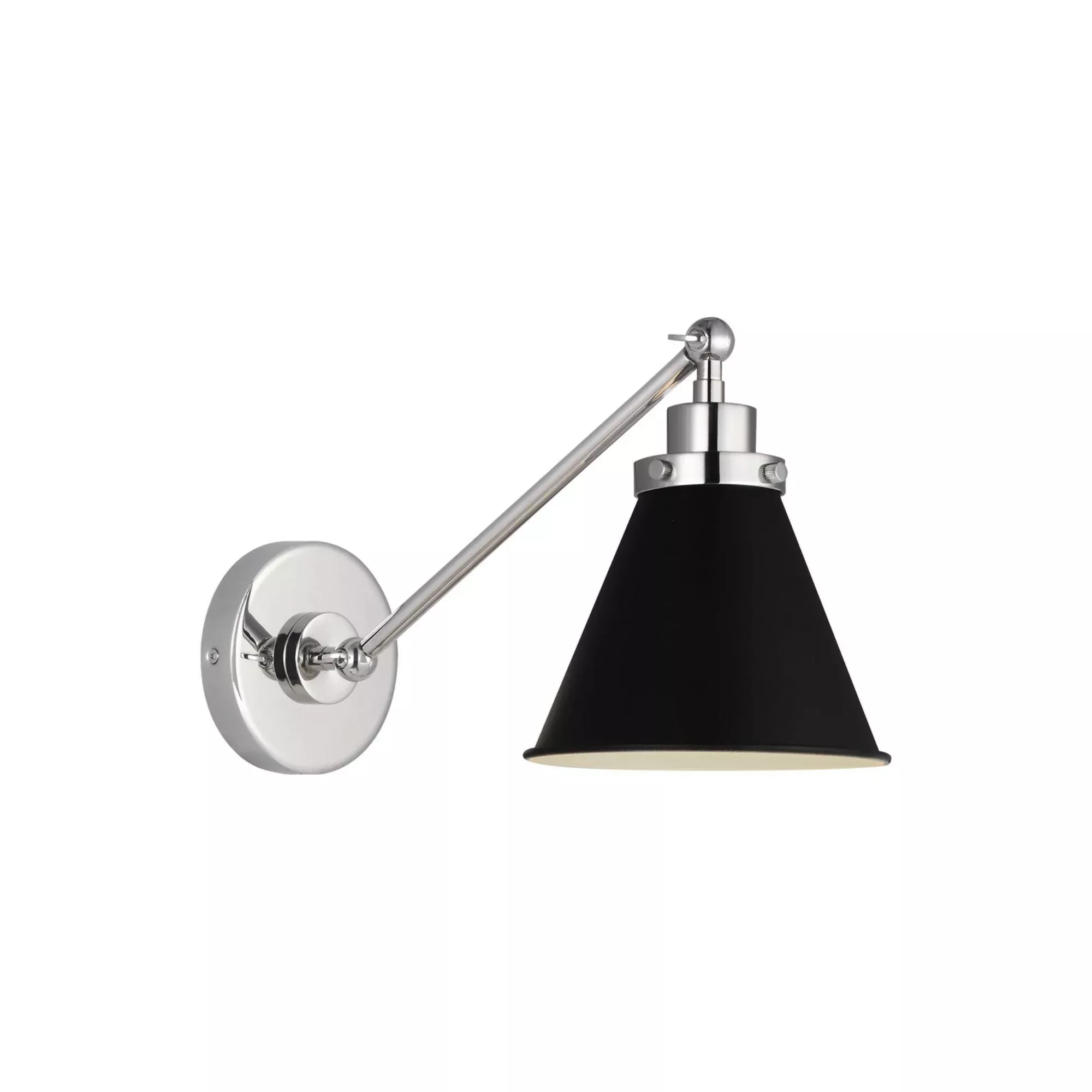 Visual Comfort Studio Wellfleet Single Arm Cone Task Sconce, Midnight Black & Polished Nickel Finish