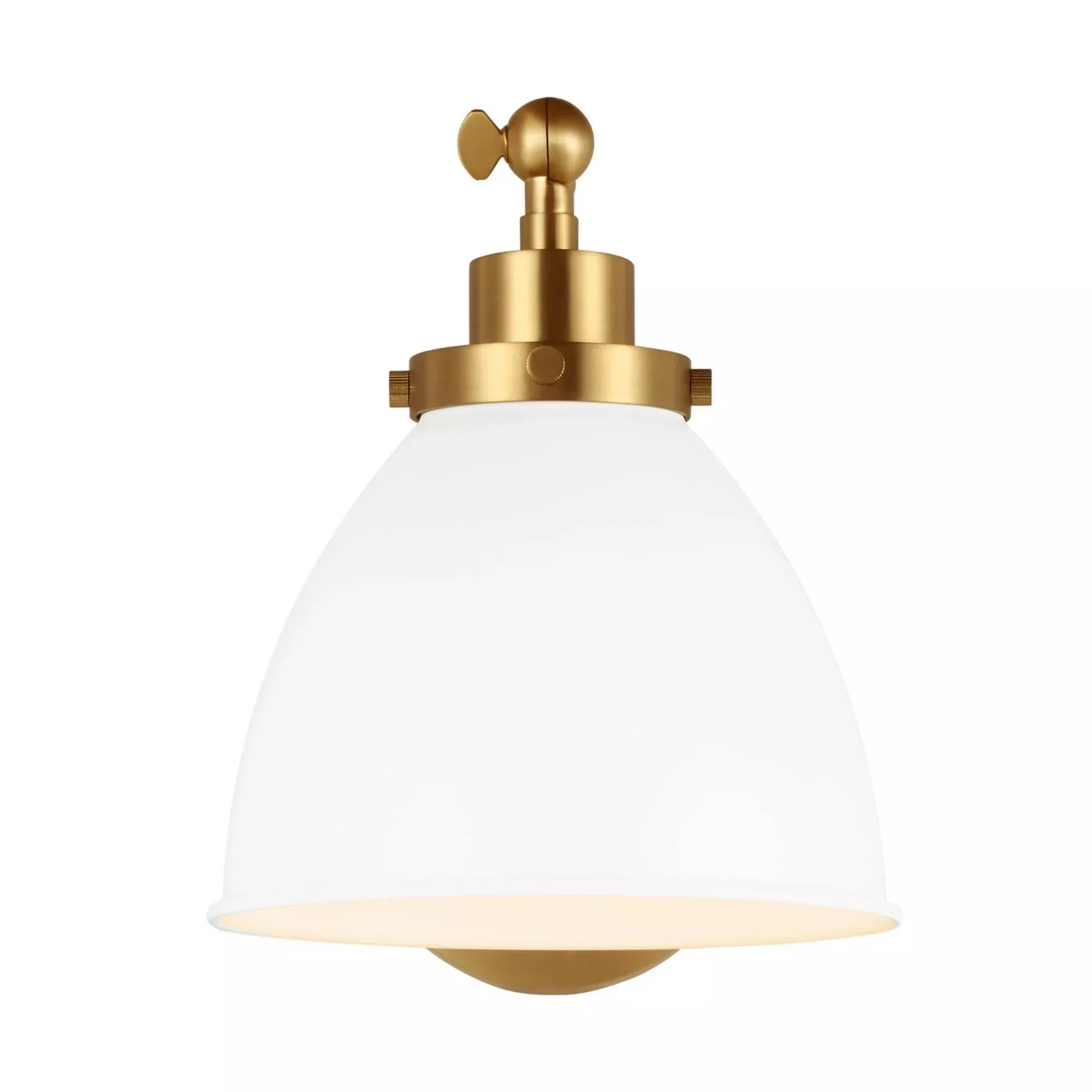 Visual Comfort Studio Wellfleet Single Arm Dome Task Sconce, Matte White & Burnished Brass Finish