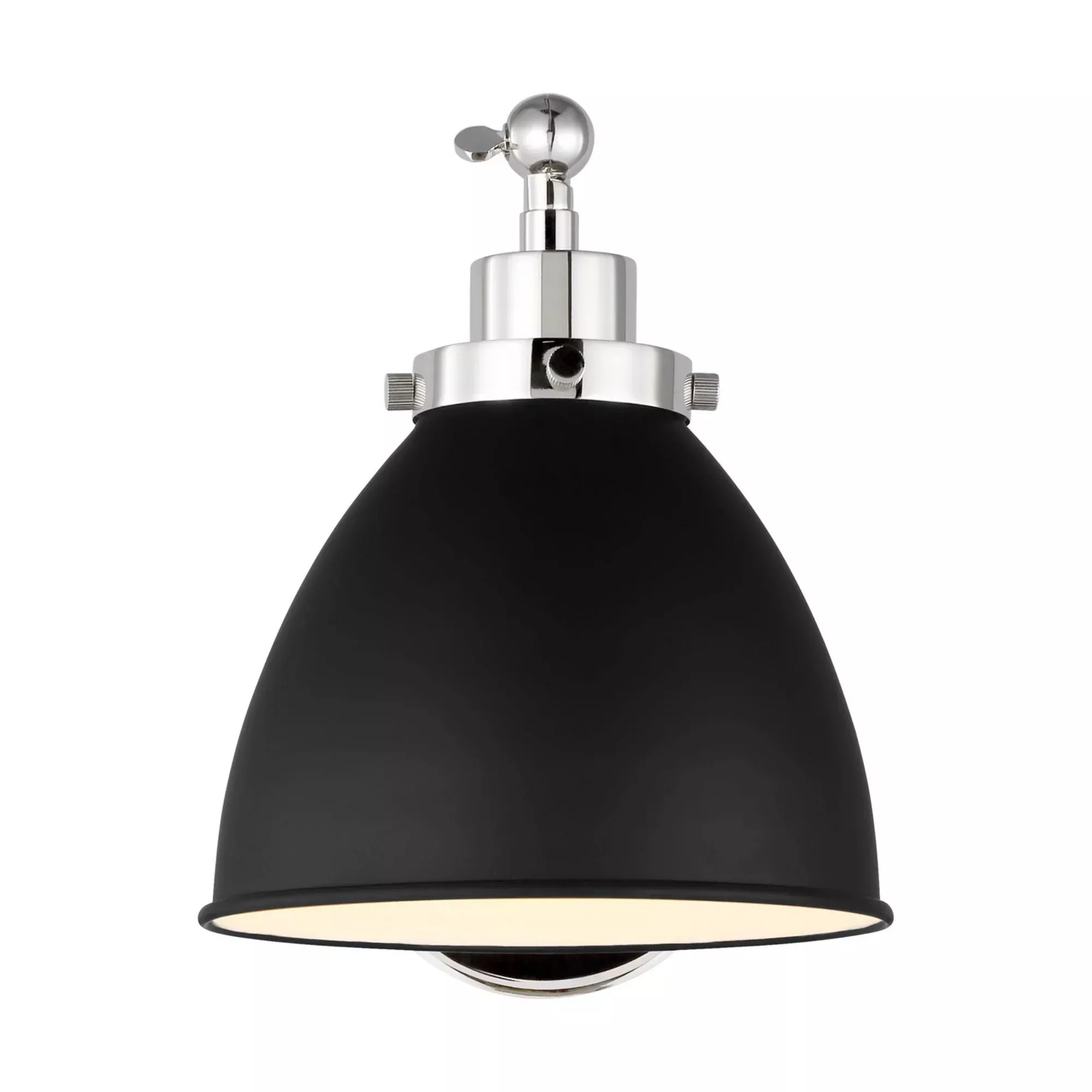 Visual Comfort Studio Wellfleet Single Arm Dome Task Sconce, Midnight Black & Polished Nickel Finish