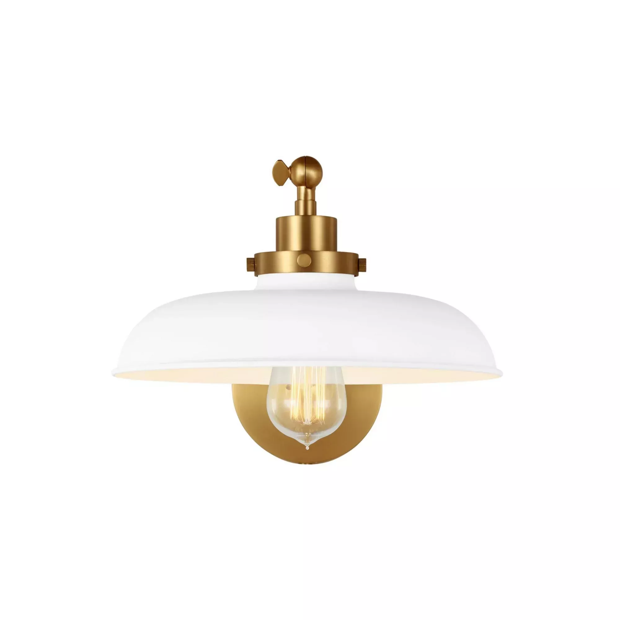 Visual Comfort Studio Wellfleet Single Arm Wide Task Sconce, Matte White & Burnished Brass Finish