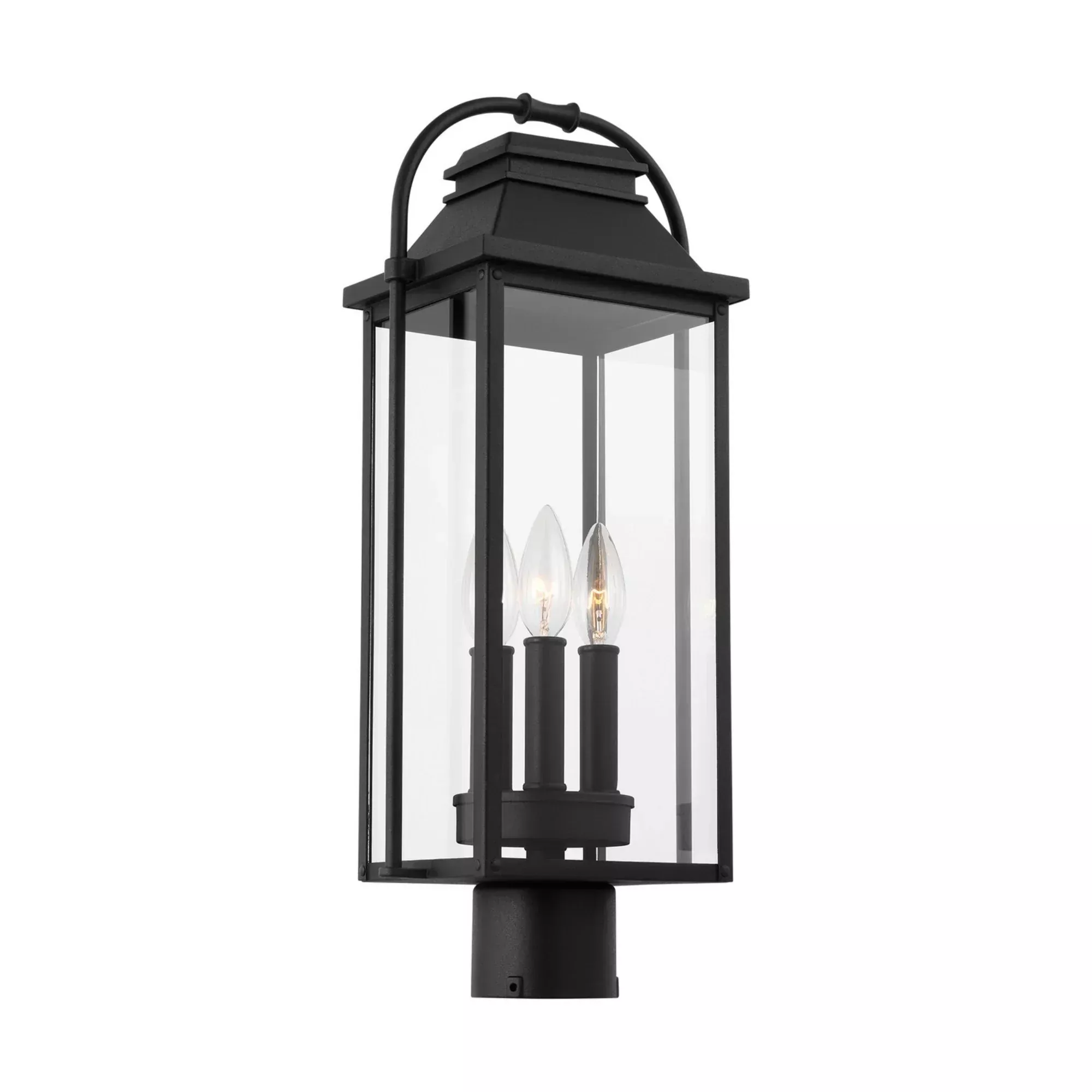 Visual Comfort Studio Wellsworth 20.75" 3-Light Outdoor Post Light, Textured Black with Clear Glass Panels