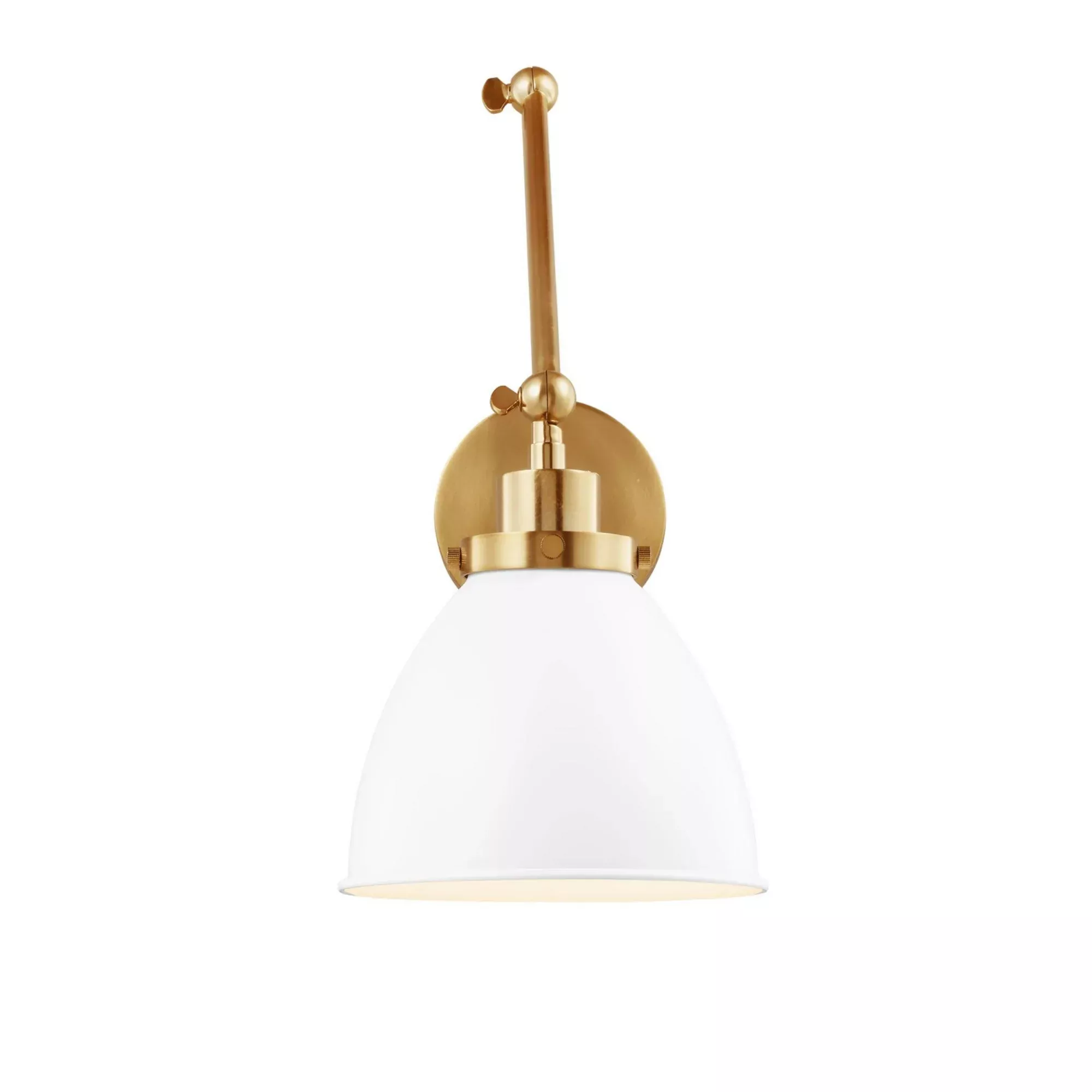 Wellfleet Double Arm Dome Task Sconce, Matte White & Burnished Brass Finish