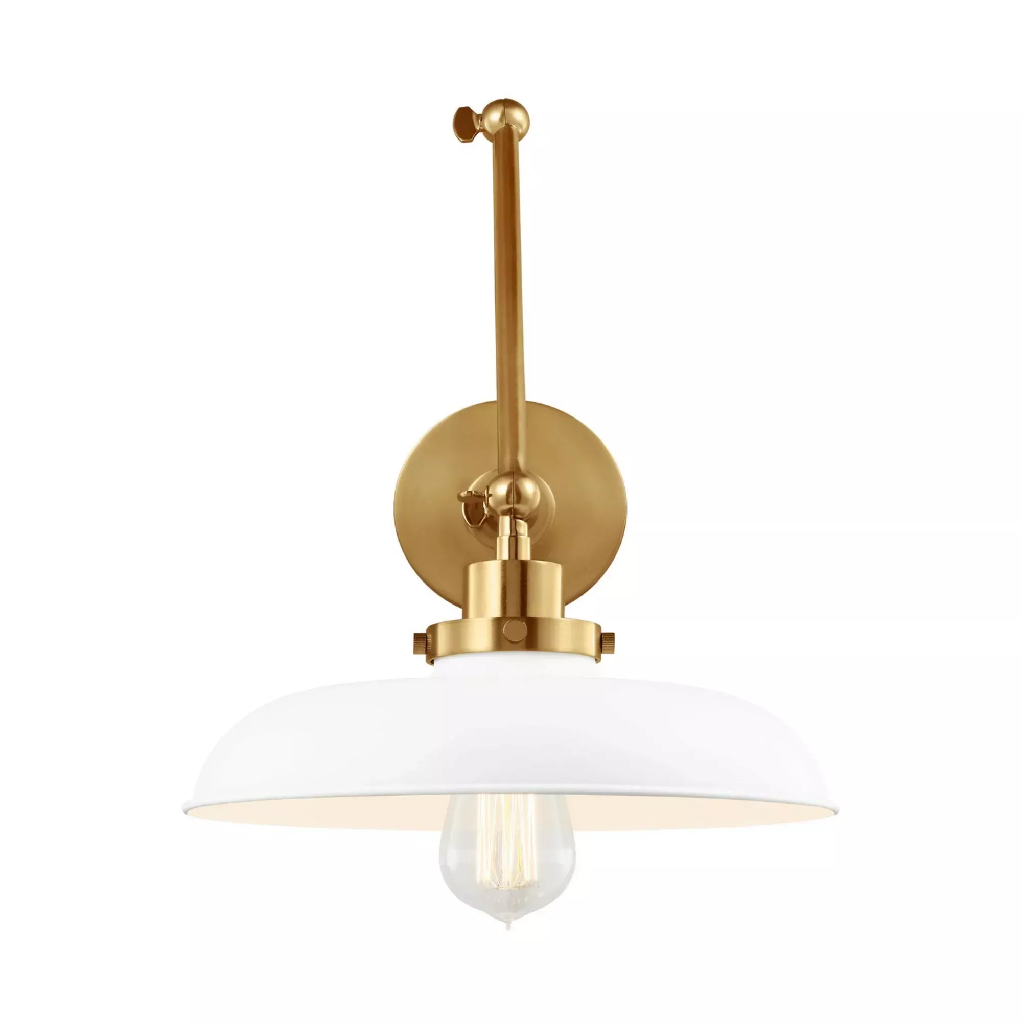 Wellfleet Double Arm Wide Task Sconce, Matte White & Burnished Brass Finish